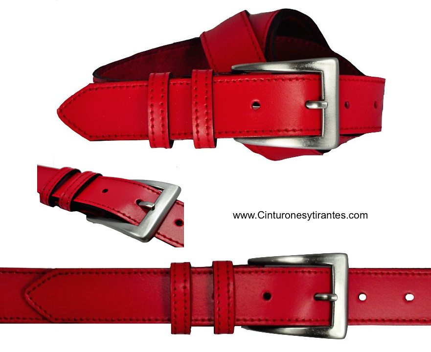 LEATHER BELT WITH DOUBLE PIN MADE WITH TONE THREAD - 7 colors- 