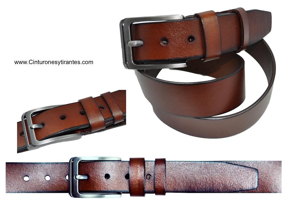 LEATHER BELT WITH EXTRA STRONG BUCKLE AND AGED SINGING 