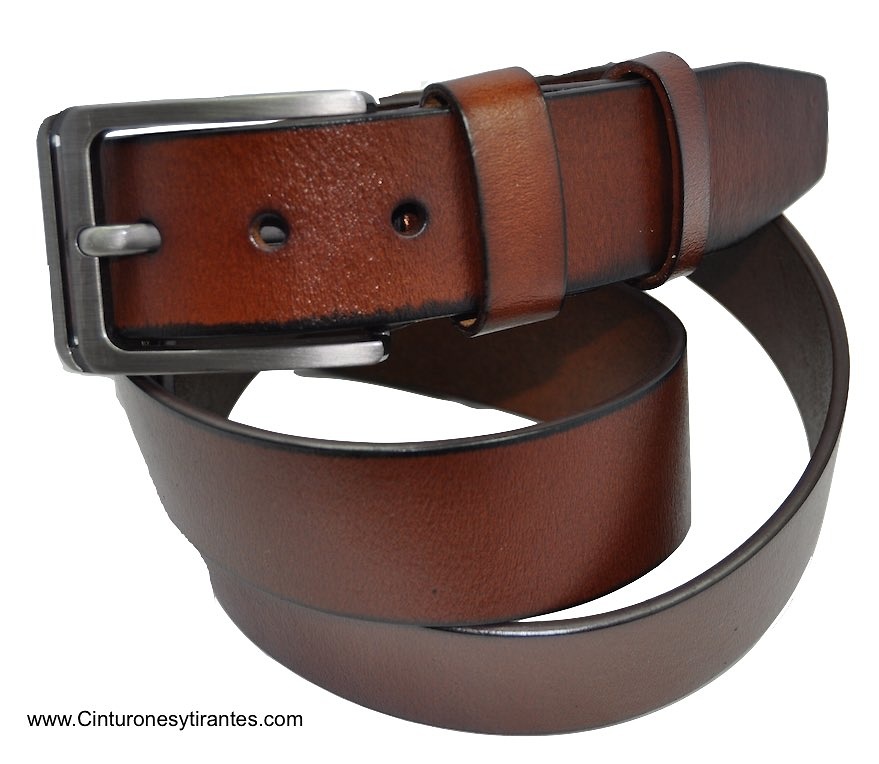 LEATHER BELT WITH EXTRA STRONG BUCKLE AND AGED SINGING 