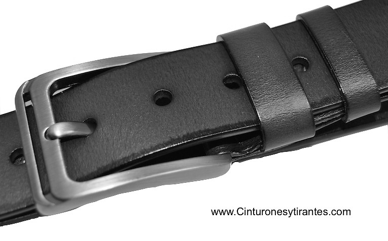 LEATHER BELT WITH EXTRA STRONG BUCKLE AND AGED SINGING 