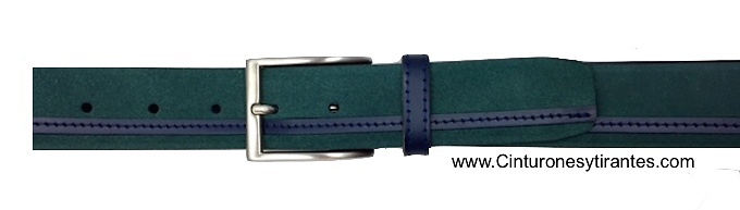 LEATHER BELT WITH FINISHED GREEN AND NAVY BLUE CUBILO BRAND 