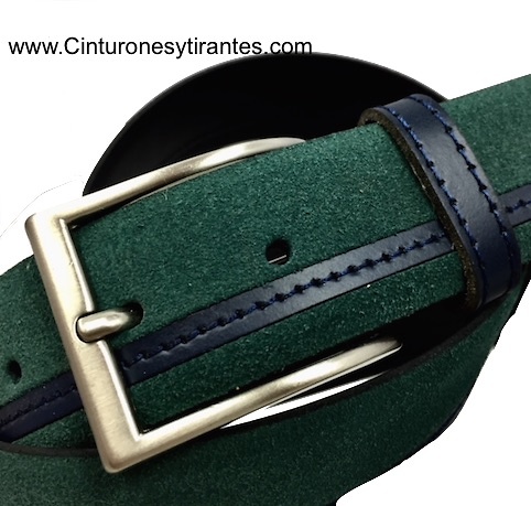 LEATHER BELT WITH FINISHED GREEN AND NAVY BLUE CUBILO BRAND 
