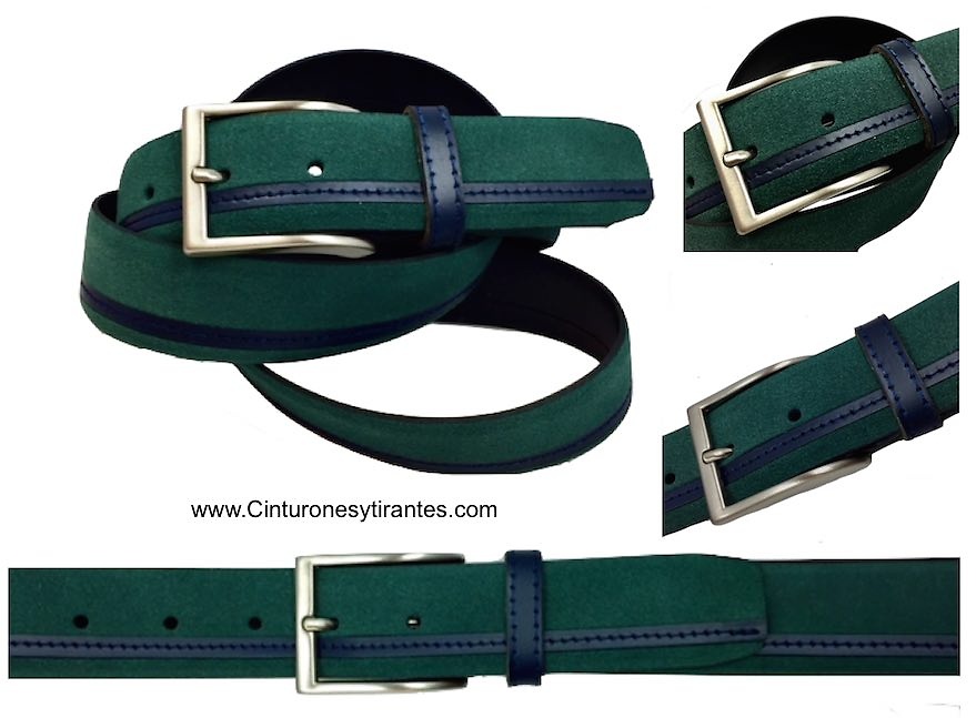 LEATHER BELT WITH FINISHED GREEN AND NAVY BLUE CUBILO BRAND 