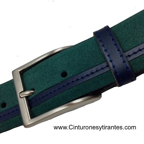 LEATHER BELT WITH FINISHED GREEN AND NAVY BLUE CUBILO BRAND 