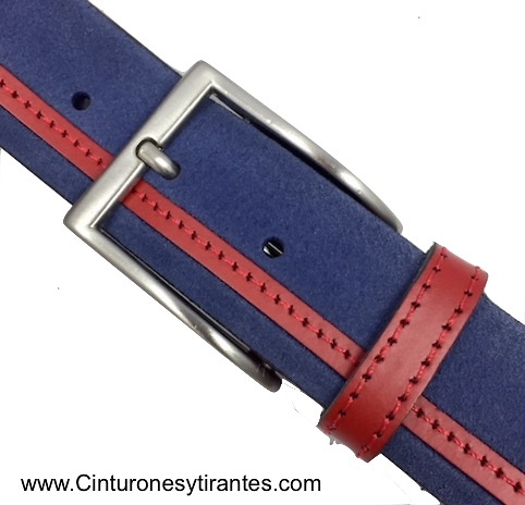 LEATHER BELT WITH FINISHED GREEN AND NAVY BLUE CUBILO BRAND 