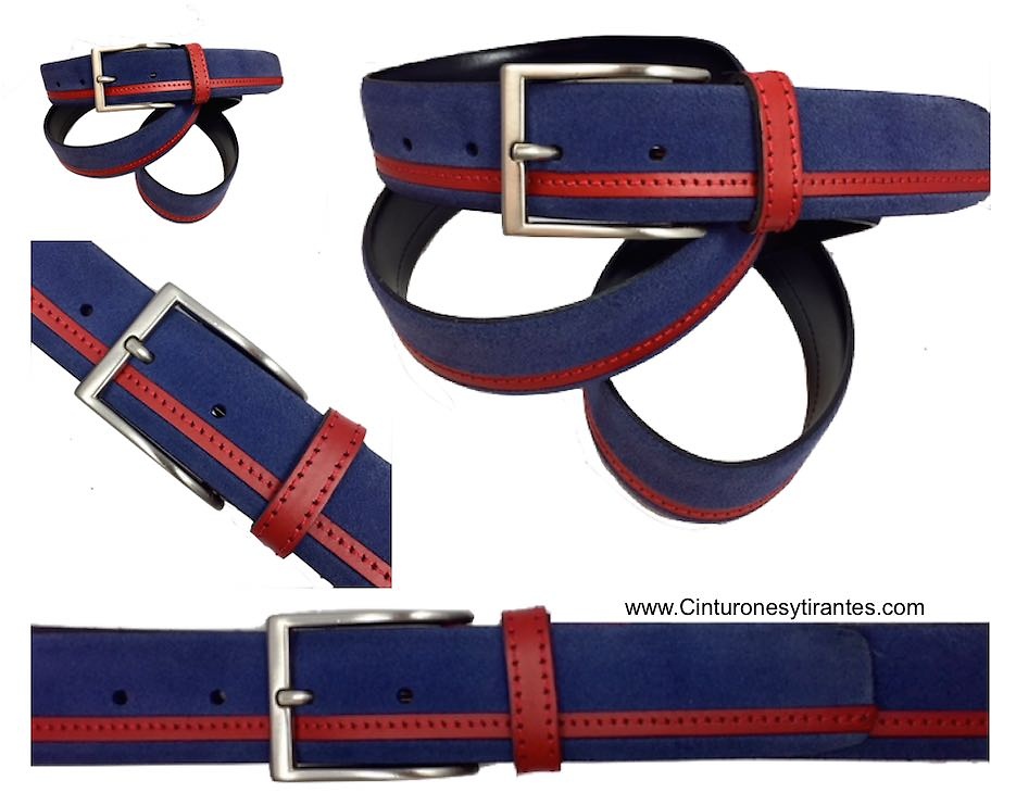 LEATHER BELT WITH FINISHED GREEN AND NAVY BLUE CUBILO BRAND 