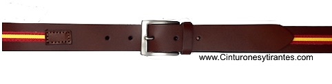 LEATHER BELT WITH FLAG OF SPAIN BROWN 