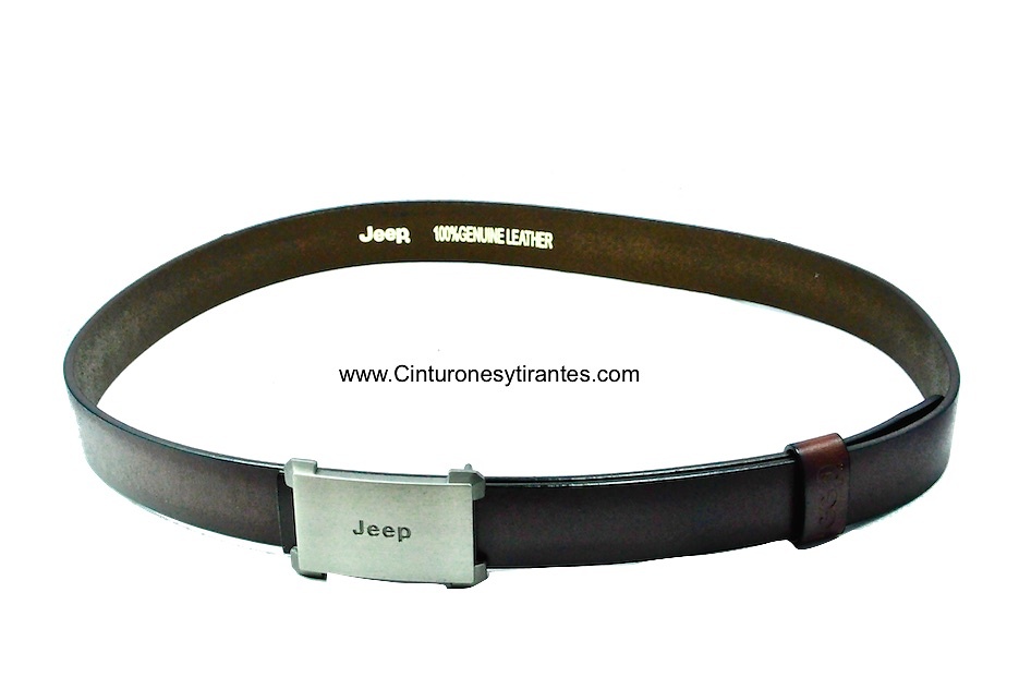 LEATHER BELT WITH JEEP BRUSH BUCKLE 