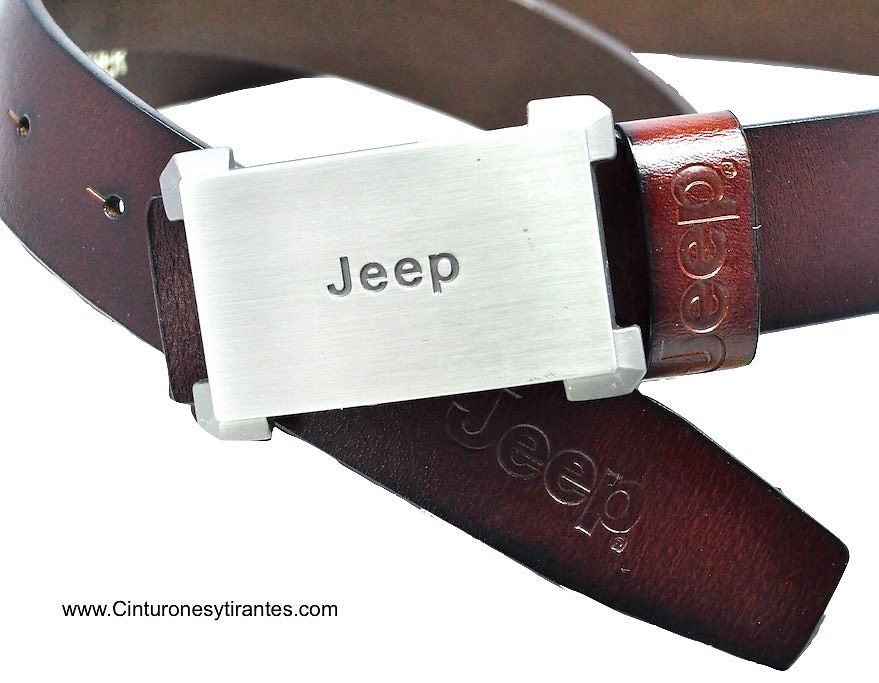 LEATHER BELT WITH JEEP BRUSH BUCKLE 