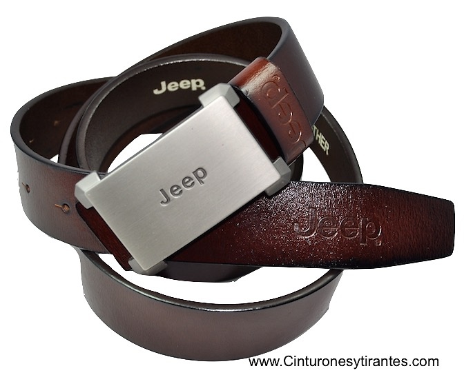 LEATHER BELT WITH JEEP BRUSH BUCKLE 