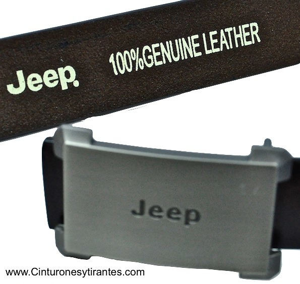 LEATHER BELT WITH JEEP BRUSH BUCKLE 