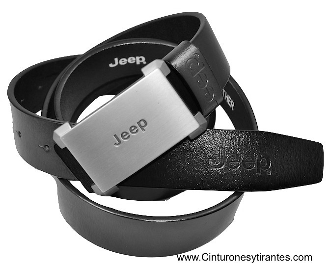 LEATHER BELT WITH JEEP BRUSH BUCKLE 