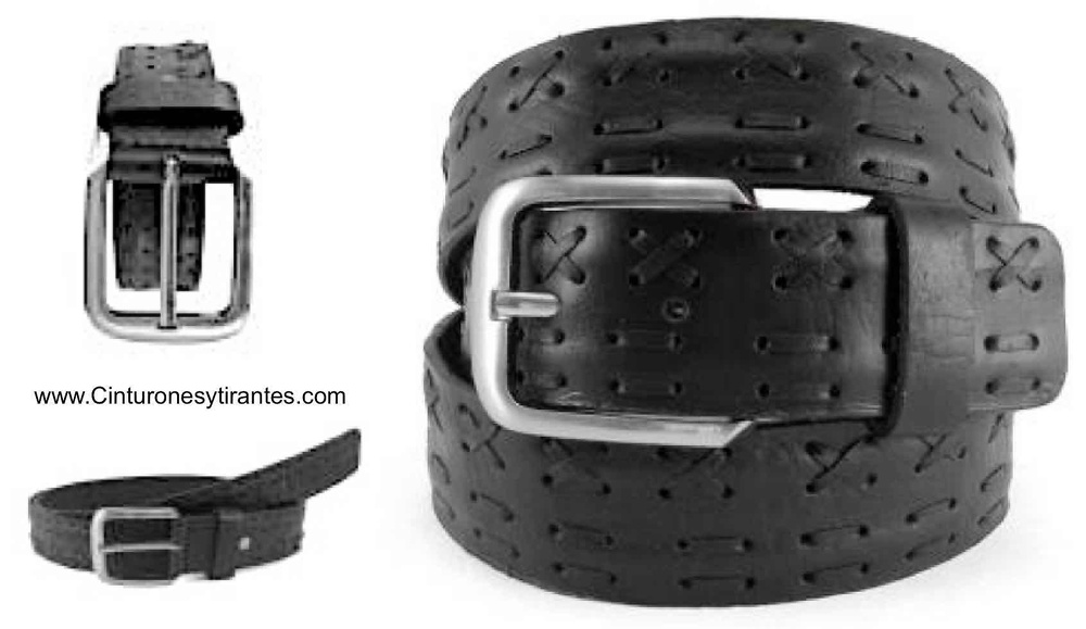 LEATHER BELT WITH LEATHER STITCHES DECORATION 