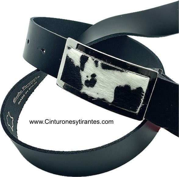 LEATHER BELT WITH METAL AND LEOPARD SKIN FRONT BUCKLE 