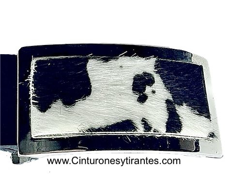 LEATHER BELT WITH METAL AND LEOPARD SKIN FRONT BUCKLE 