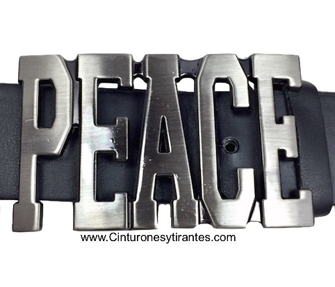 LEATHER BELT WITH PEACE BUCKLE IN METAL ENGLISH 