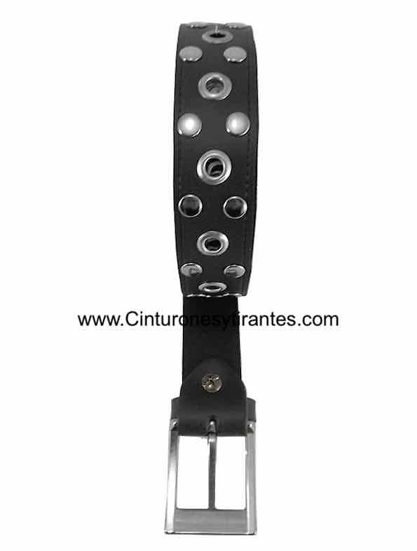 LEATHER BELT WITH STUDS AND CHROME EYES- 3 COLORS - 