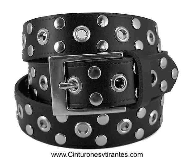 LEATHER BELT WITH STUDS AND CHROME EYES- 3 COLORS - 