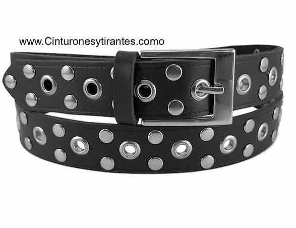 LEATHER BELT WITH STUDS AND CHROME EYES- 3 COLORS - 