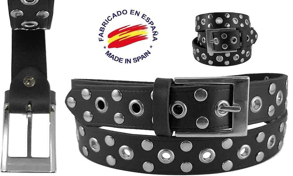 LEATHER BELT WITH STUDS AND CHROME EYES- 3 COLORS - 