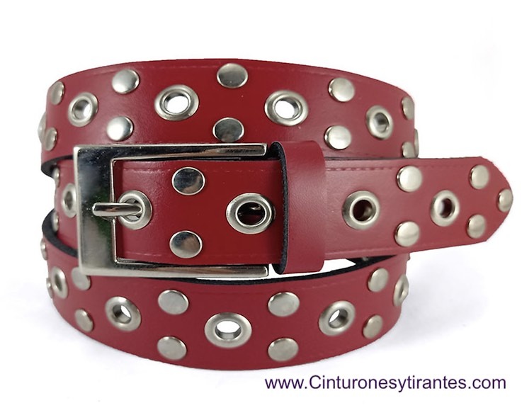 LEATHER BELT WITH STUDS AND CHROME EYES- 3 COLORS - 