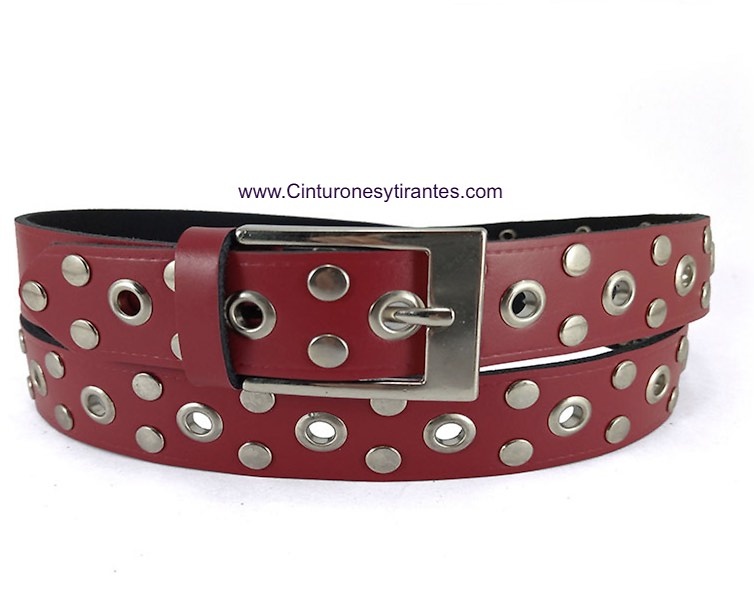 LEATHER BELT WITH STUDS AND CHROME EYES- 3 COLORS - 