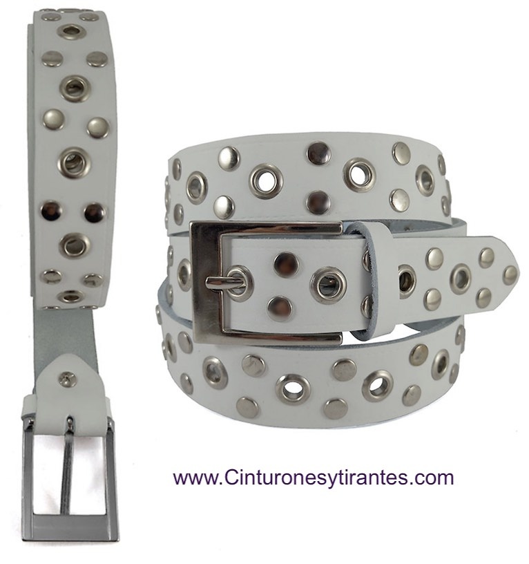 LEATHER BELT WITH STUDS AND CHROME EYES- 3 COLORS - 
