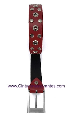 LEATHER BELT WITH STUDS AND CHROME EYES- 3 COLORS - 