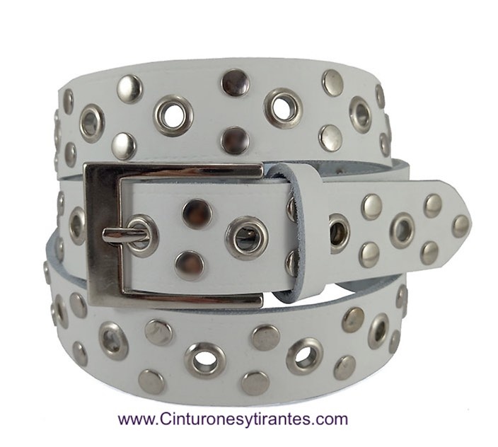 LEATHER BELT WITH STUDS AND CHROME EYES- 3 COLORS - 