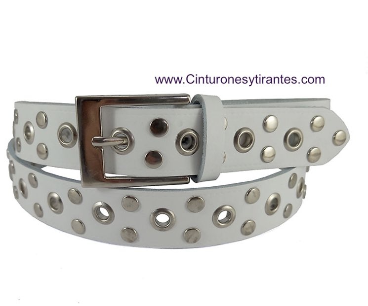 LEATHER BELT WITH STUDS AND CHROME EYES- 3 COLORS - 