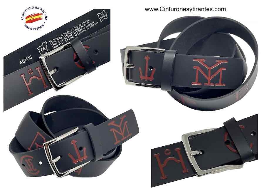 LEATHER BELT WITH TAURINE AND EQUINE THEME RELIEF ENGRAVED PATTERNS - 3 colors- 