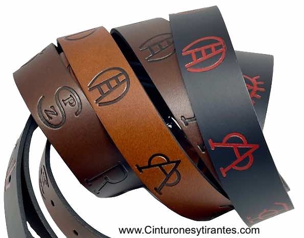 LEATHER BELT WITH TAURINE AND EQUINE THEME RELIEF ENGRAVED PATTERNS - 3 colors- 