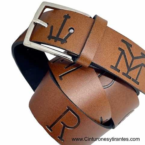 LEATHER BELT WITH TAURINE AND EQUINE THEME RELIEF ENGRAVED PATTERNS - 3 colors- 