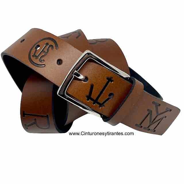 LEATHER BELT WITH TAURINE AND EQUINE THEME RELIEF ENGRAVED PATTERNS - 3 colors- 