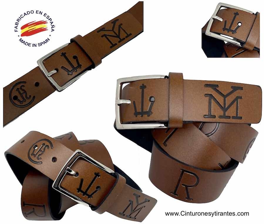 LEATHER BELT WITH TAURINE AND EQUINE THEME RELIEF ENGRAVED PATTERNS - 3 colors- 