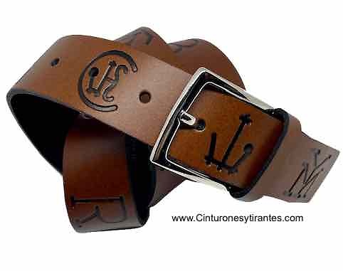 LEATHER BELT WITH TAURINE AND EQUINE THEME RELIEF ENGRAVED PATTERNS - 3 colors- 