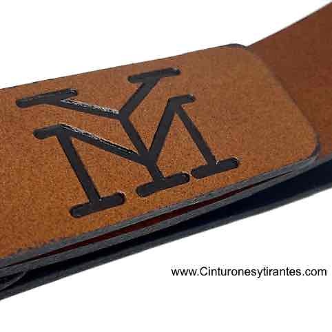 LEATHER BELT WITH TAURINE AND EQUINE THEME RELIEF ENGRAVED PATTERNS - 3 colors- 