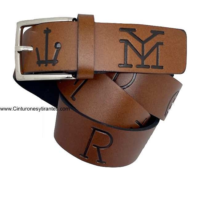 LEATHER BELT WITH TAURINE AND EQUINE THEME RELIEF ENGRAVED PATTERNS - 3 colors- 