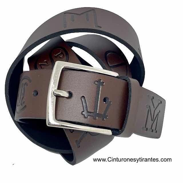 LEATHER BELT WITH TAURINE AND EQUINE THEME RELIEF ENGRAVED PATTERNS - 3 colors- 