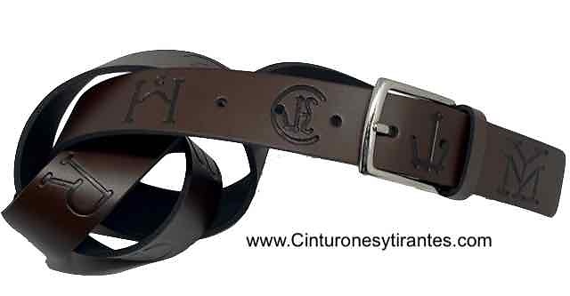 LEATHER BELT WITH TAURINE AND EQUINE THEME RELIEF ENGRAVED PATTERNS - 3 colors- 