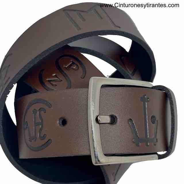 LEATHER BELT WITH TAURINE AND EQUINE THEME RELIEF ENGRAVED PATTERNS - 3 colors- 