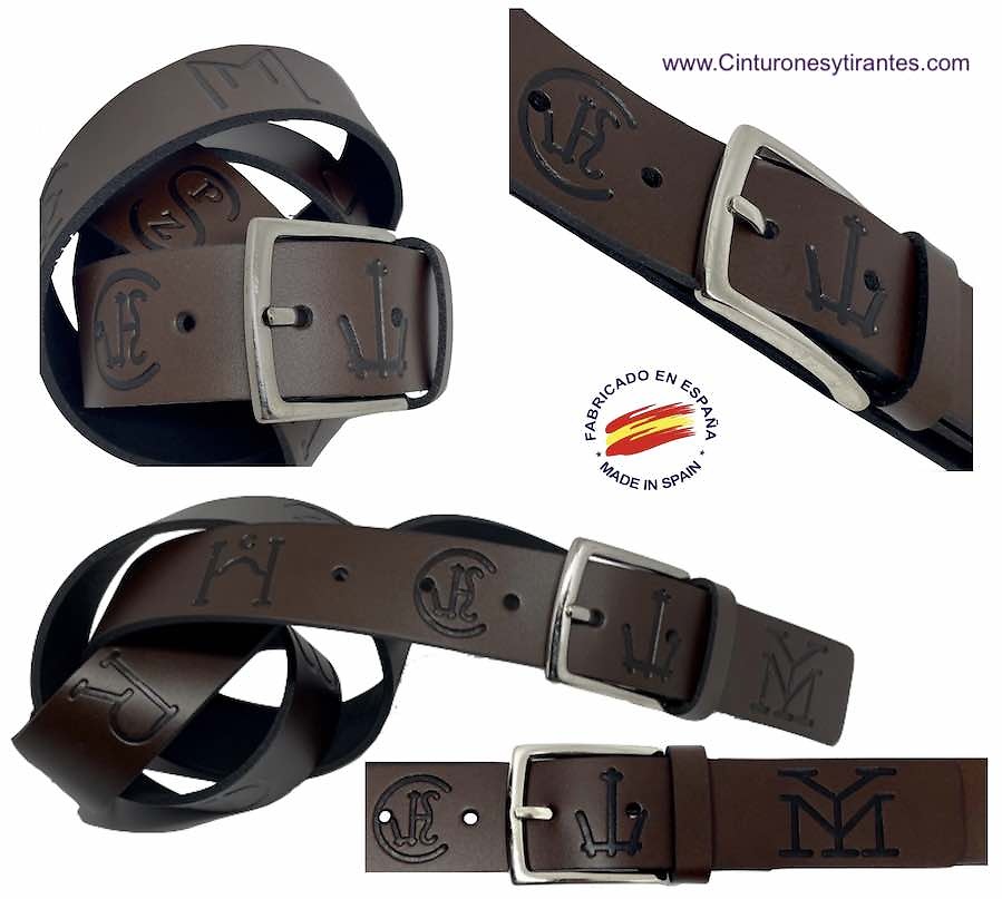 LEATHER BELT WITH TAURINE AND EQUINE THEME RELIEF ENGRAVED PATTERNS - 3 colors- 