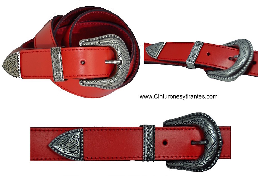 LEATHER BELT WITH TERMINATION AND METAL PIN - 5 COLORS - 