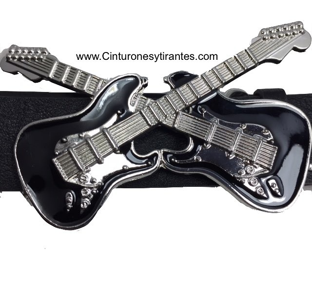 LEATHER ELECTRIC GUITAR BELT WITH ENAMELED BUCKLE 