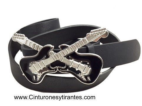 LEATHER ELECTRIC GUITAR BELT WITH ENAMELED BUCKLE 