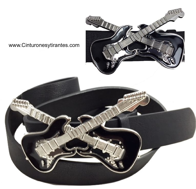 LEATHER ELECTRIC GUITAR BELT WITH ENAMELED BUCKLE 