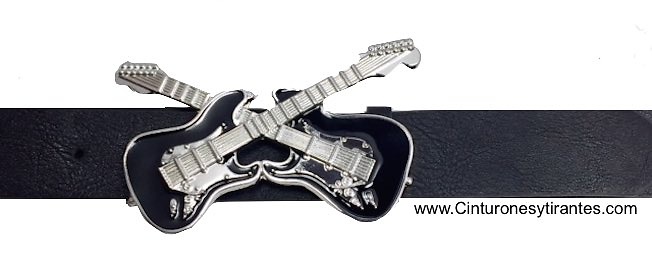 LEATHER ELECTRIC GUITAR BELT WITH ENAMELED BUCKLE 