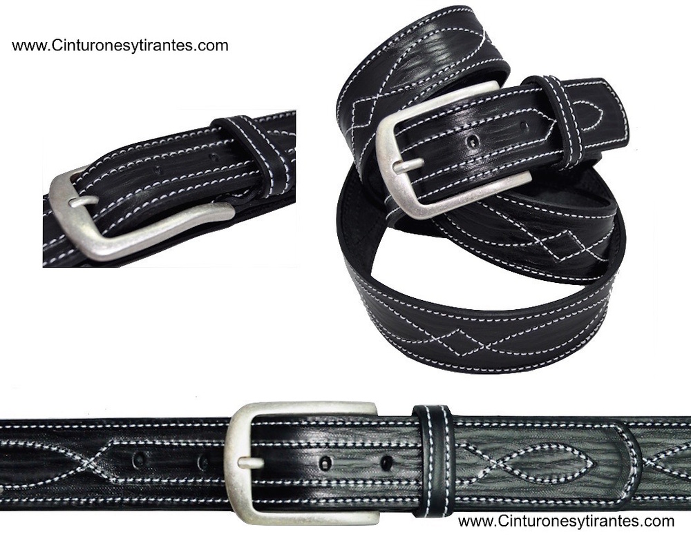 LEATHER MAN BELT WITH CRAFT WORK STITCHING 