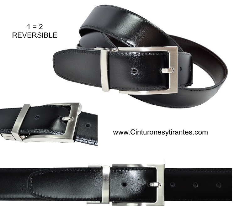 LEATHER REVERSIBLE BELT FOR MAN BLACK AND BROWN 