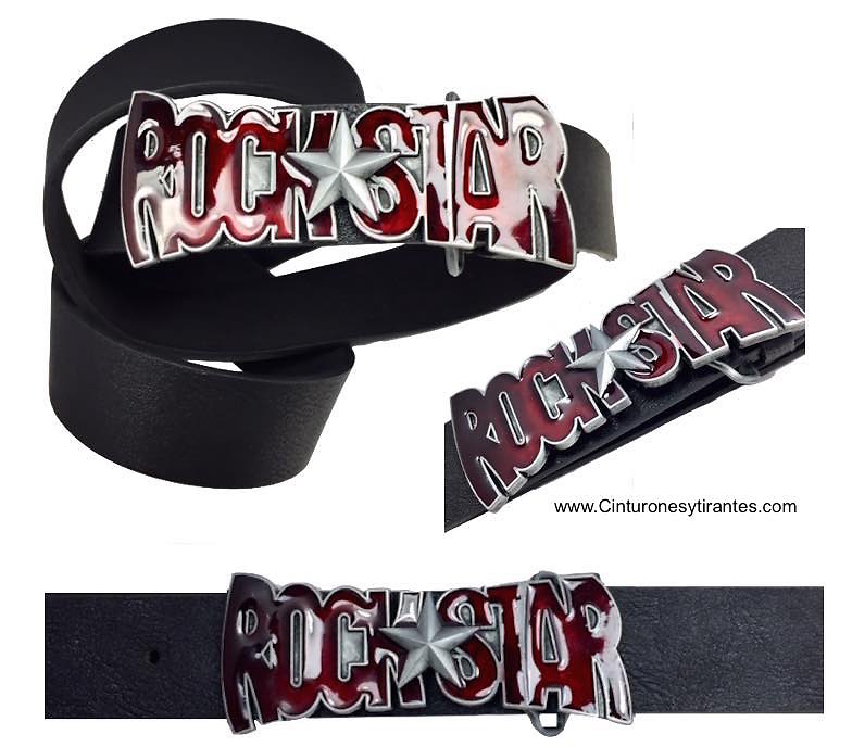 LEATHER ROCKERO BELT WITH ENAMELED BUCKLE 